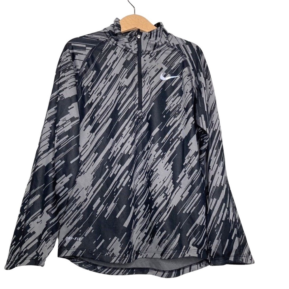Nike Running Dri-Fit Long Sleeve Kids Size S Black & Gray Camo 1/4 Zip Pullover